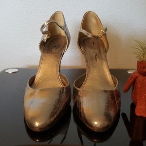 J Crew cracked silver heels Size 9 1/2